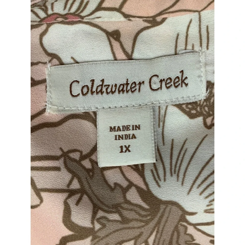 Coldwater Creek Women's Floral Pintuck Tunic Blouse 1X Pink Long Sleeve